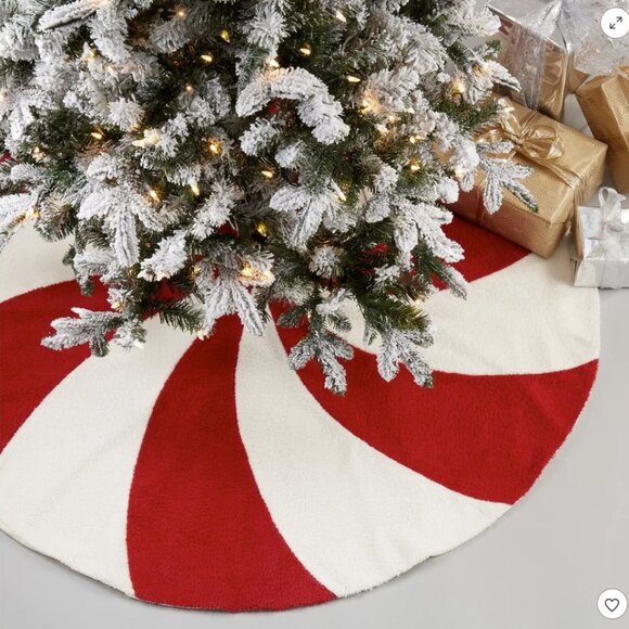 New NWT Candy Cane Stripe Tree Skirt, Sherpa Fleece, Red /  White 48" Diameter - Picture 1 of 8